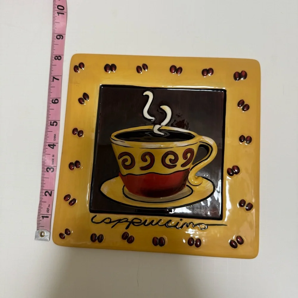 Vntg Porcelain Wall Decor Coffee Bistro Theme Set Of 2 Raised Design Mochaccina